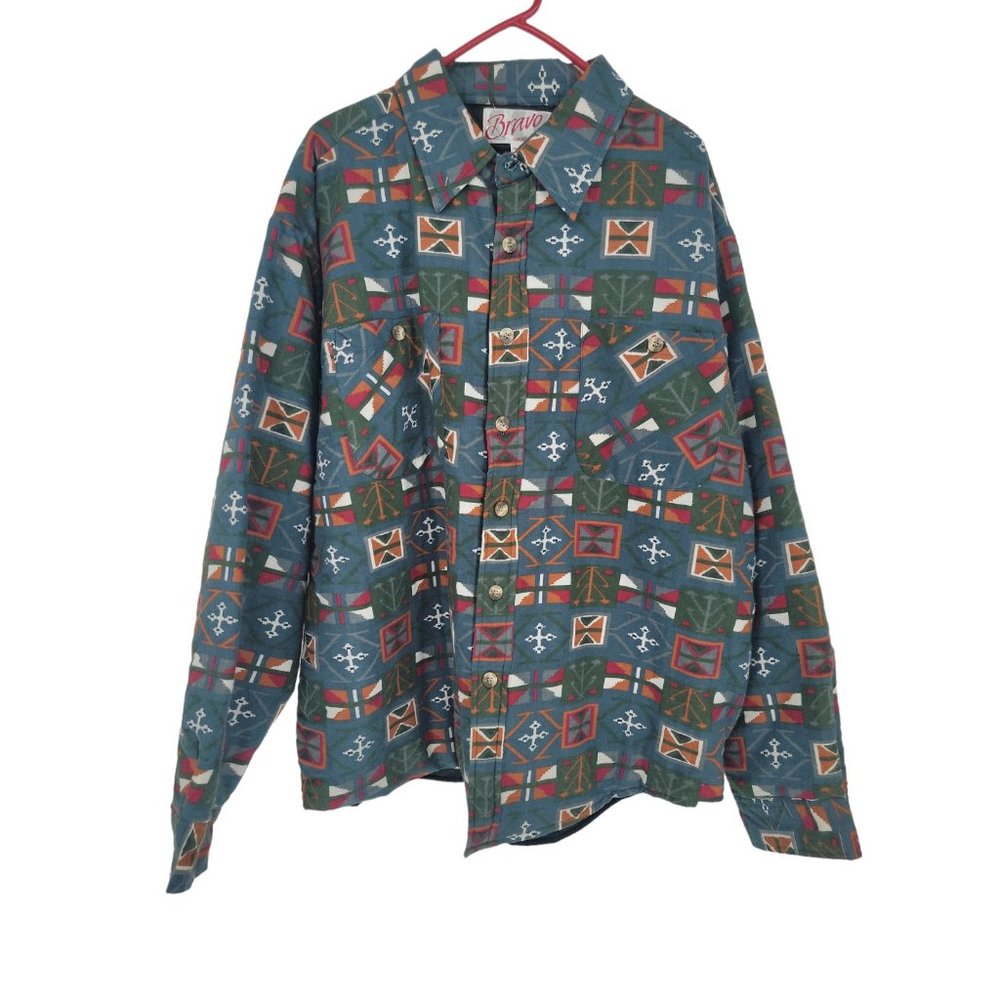Bravo XL Mens Shirt Jacket Quilted Aztec Print Button Up Long Sleeve Shacket